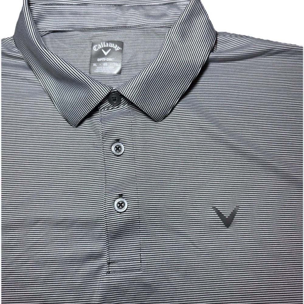 Callaway Men’s Black and White Micro-Striped Golf Polo